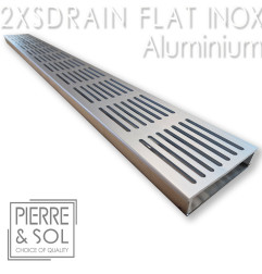 Canal de drenaje grande de acero inoxidable Alto 2 cm - 2XSDRAIN FLAT Rejilla de aluminio - LINE ECO